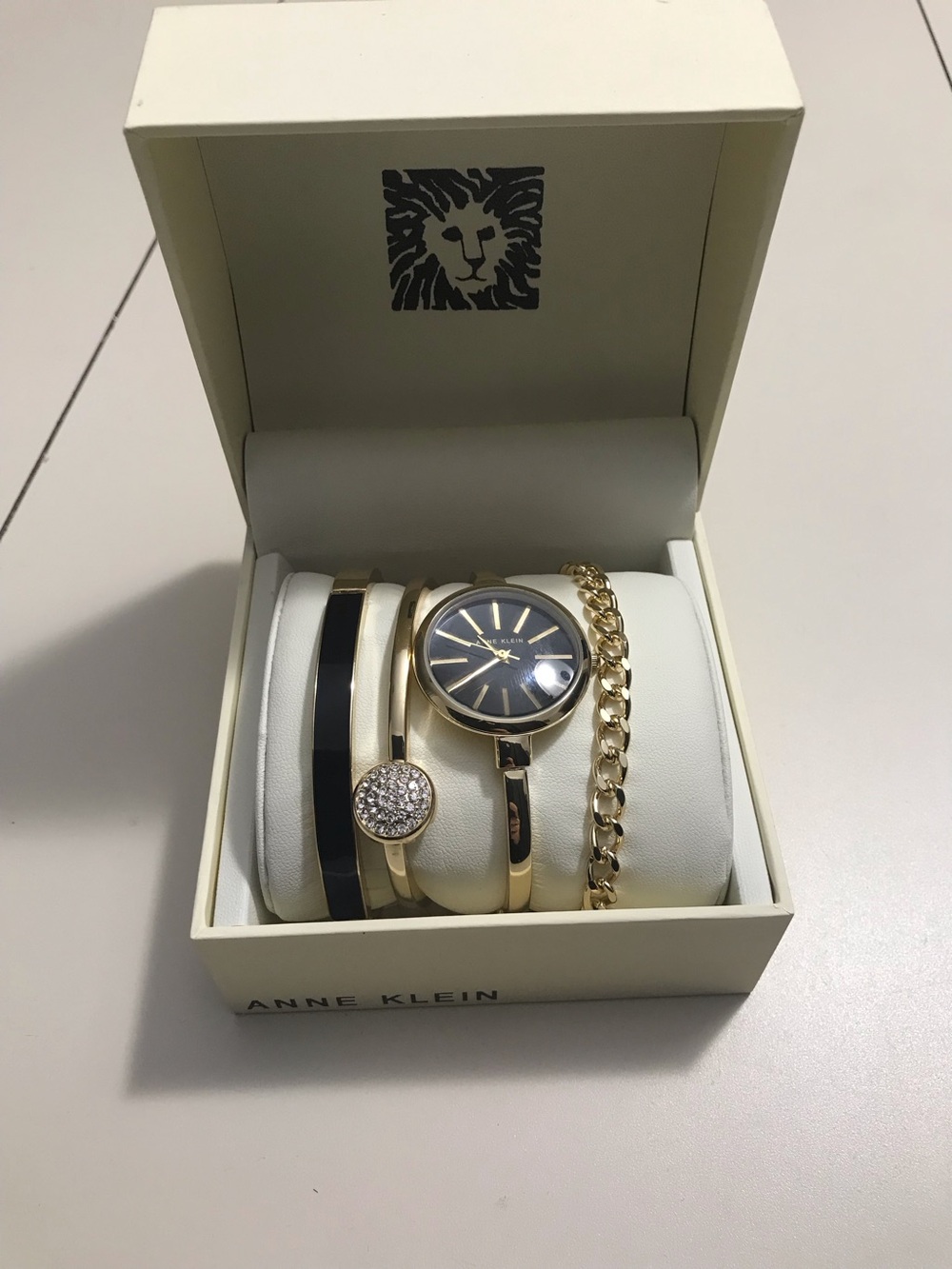 Anne Klein Gold Tone Watch and Bracelet Set Elegant Classic Style